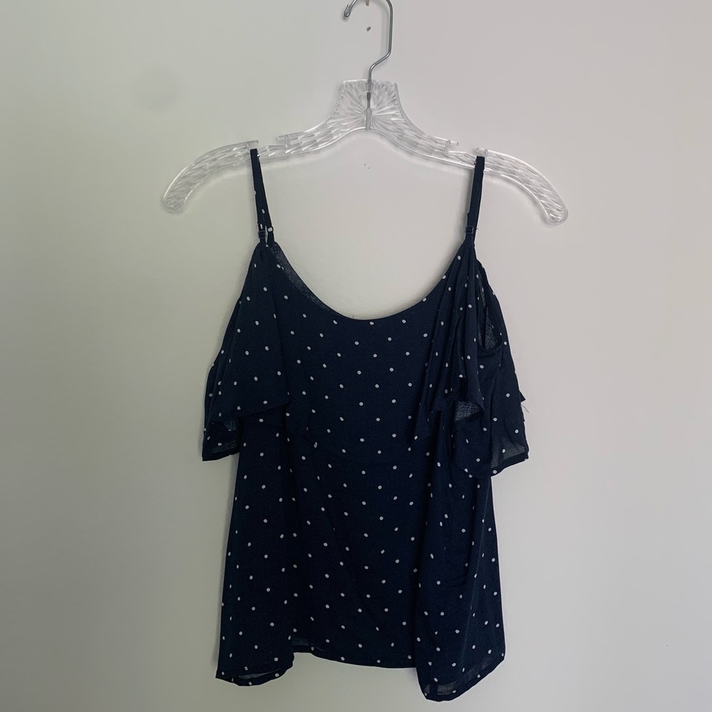 BB Dakota Polka Dot Spaghetti Strap Flounce Top